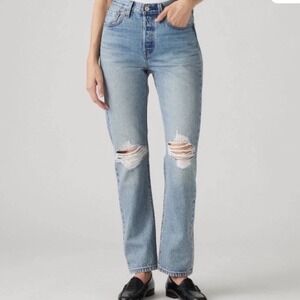 Levis 501 Original Womens Jeans Light Wash Distressed Ripped Denim Size 32